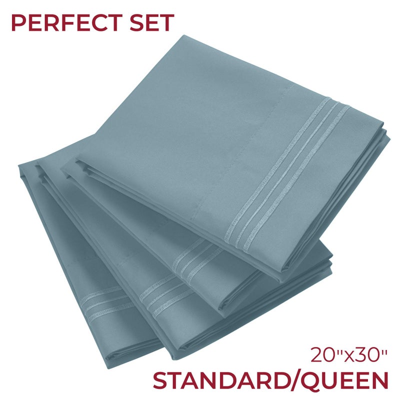 Mellanni Pillow Cases Set - 4 PC Iconic Collection Pillowcases - Hotel Luxury, Extra Soft, Cooling Pillow Covers - Wrinkle, Fade, Stain Resistant (Standard/Queen 20" x 30", Spa Blue) - Image 2